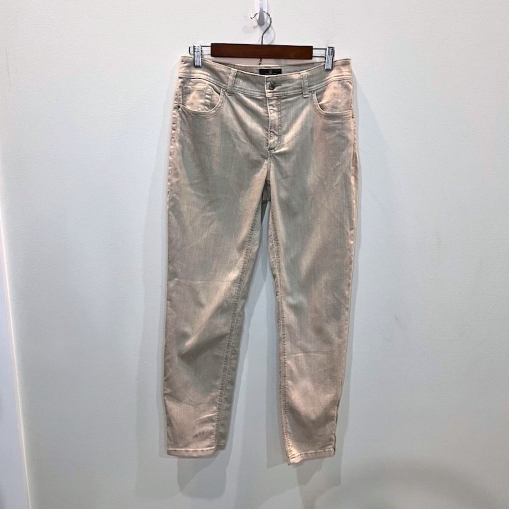 Chicos So Slimming Ankle Pants Women's 0.5 (US 6)‎ Khaki Stretch Denim Zip Ankle
